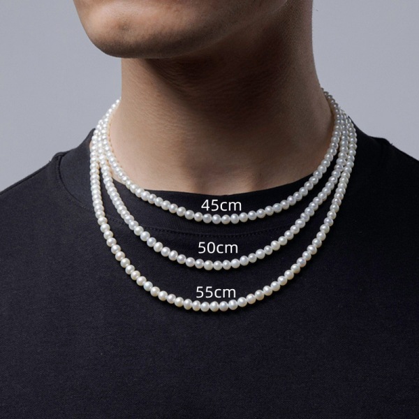 Modeimitation pärlor män Halsband Handgjorda klassiska rostfritt stål 2 50cm