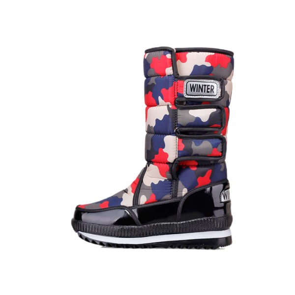 Snowboots Herr Vattentät Herr Vinterkängor Med Päls Vinterskor Halksäkra Herrstövlar Plattform Tjock Plysch Varm Plus Size Women-Red 38