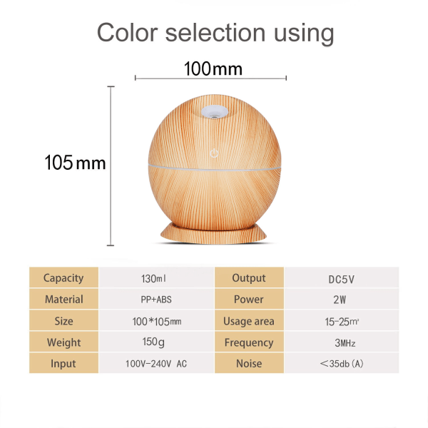 Ny Air Aromatherapy Diffuser LED Multicolor Light Conversion Aromaterapi Luftfuktare Sovrum Studierum Light-wood-grain