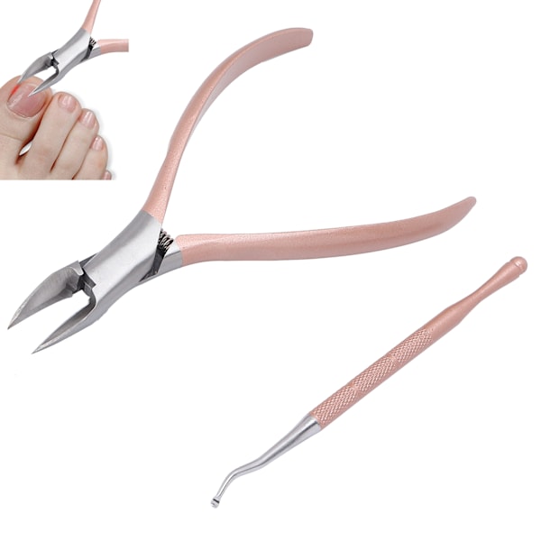 Rostfritt Stål Nagelklippare Roséguld & Nagellyftare för Inväxt Naglar Relief Pedikyr Verktyg Set, Professionell Nagelsvård