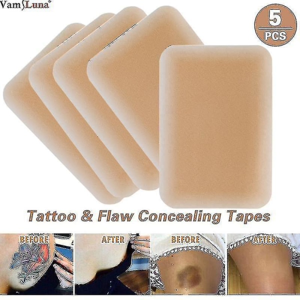 5-pack andningsbar tatueringsfelsdöljande tejp, ärrfel cover upp Dark Complexion (semi-transparent)