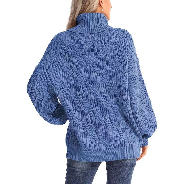 Lös tröja med polokrage för kvinnor, höst och vinter. Moderiktig kabelstickad tröja Casual , lös långärmad topp blue 2XL