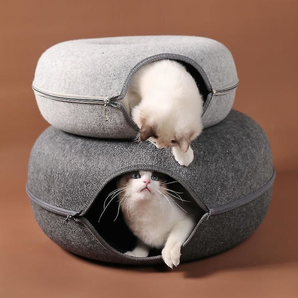 1 st Pet Tunnel Donut Cat Bed (mörkgrå) Light Gray M