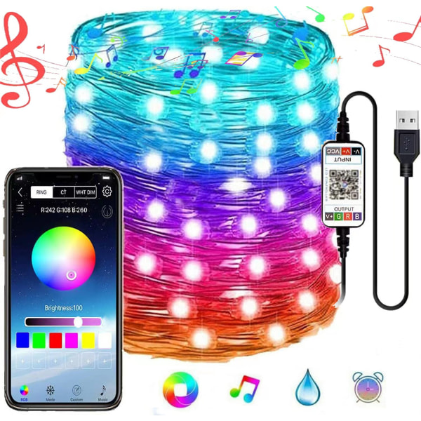 5m/10m/20m USB-drivna Julgransljus med Smart Bluetooth App Fjärrkontroll Heminredning Sagoslinga 10M