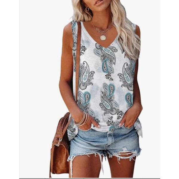 Linne med randigt print för damer Bekväm topp lös casual T-shirt med v-ringad off-shoulder blue 2XL