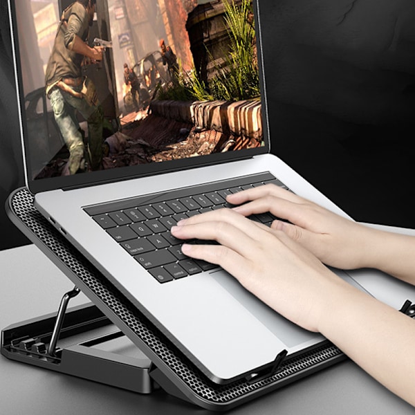 Laptop-kylplatta med 5 nivåer justerbar vinkel, låg ljudnivå, kylfläkt för bärbara datorer, Smart LCD-skärmar, tyst kylning för effektiv prestanda