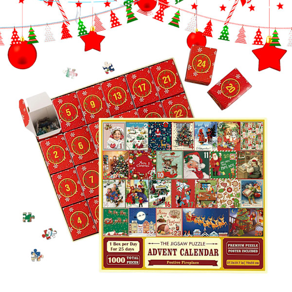 Pussel Adventskalender 2023, 1008 bitar Pussel 24 dagar Julnedräkning Adventskalendrar, Julgåva Idé för Barn Vuxna