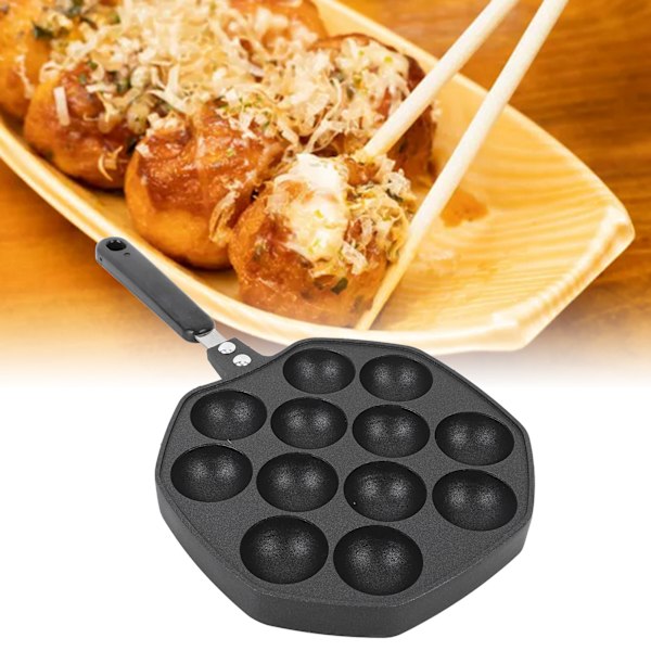 Aluminium Takoyaki Panna 12-Formar Icke-Klibbig Stekpanna för Bläckfiskbollar, Pannkakor, Hållbar Grillpanna med 12 Formar för Perfekt Takoyaki