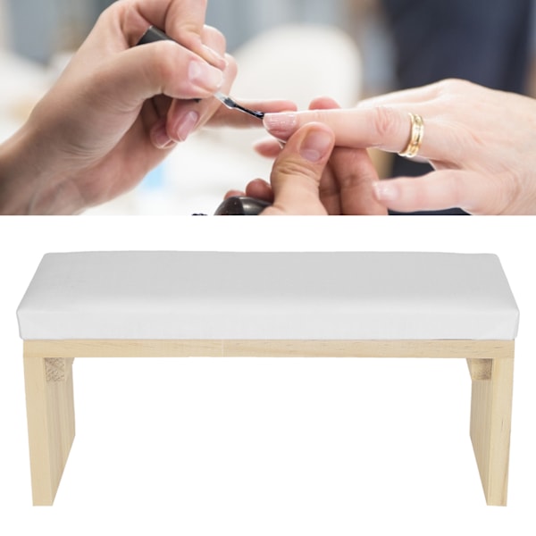 Nagelkonst Handkudde Mat Mjuk PU-Läder & Trästativ Armstöd Kudde för Nagelsalong, Vit, Bekväm Nagelsalong Verktyg med Kudde