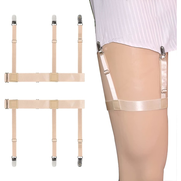 Herrar Skjortstay 1 Par, Skjortstrumpor För Män Elastiska Justerbara Skjort Hållare Skjortstay Med Låsande Halksäkra Klämmor beige