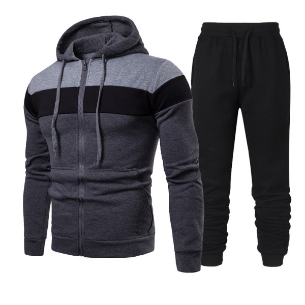 Herr Höst Casual Sportkläder Löpning Fitness Color Block Hooded Sweatshirt Långbyxa Kostym black XXL