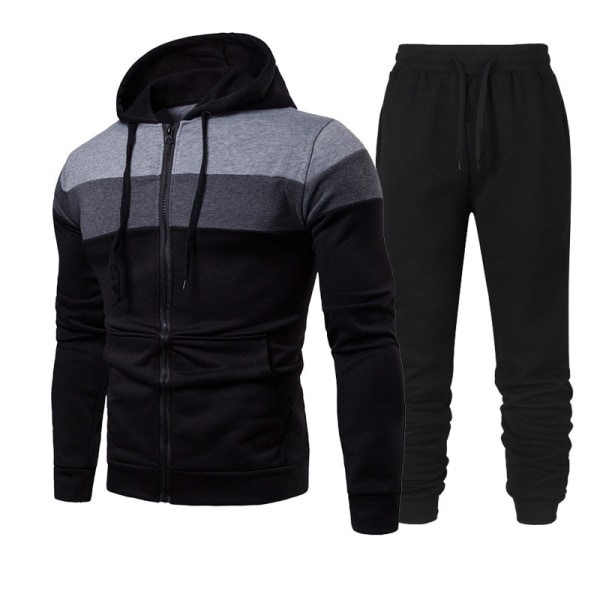 Herr Höst Casual Sportkläder Löpning Fitness Color Block Hooded Sweatshirt Långbyxa Kostym black L