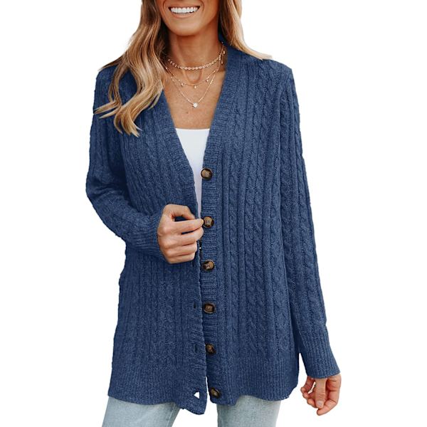 Lätt sommarcardigan för kvinnor med knappar, randigt mönster, långa ärmar, avslappnad, bekväm, tunn cardigan blue S