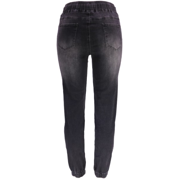 Jean Joggers för kvinnor Hög midja Dragsko Elastisk midja Stretch Jeansbyxor Elastiskt midjeband Lös jogger black 2XL