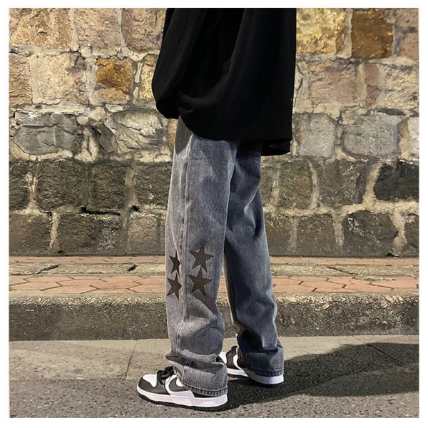Streetwear Y2K Jeans Tonåring Skateboard Byxor Streetwear Sweatpants 2023 Harajuku Hip Hop Print Lösa Män Rock Raka Byxor med vida ben blue M