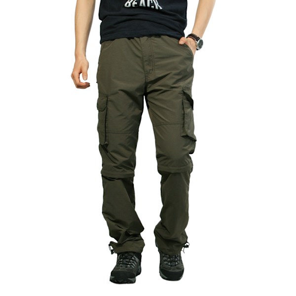 Sommar Tunna Snabbtorkande Byxor Herrar Avtagbara Tvådelade Byxor Utomhus Sport Multi-ficka Cargo Byxor Casual Långa Byxor GREEN XXL