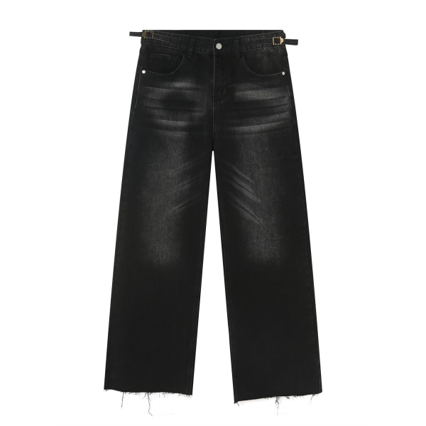 Raka retro jeans för män Mode Distressed Gradient Rostiga Raw Edge Byxor Casual Jeans med lös textur grey L
