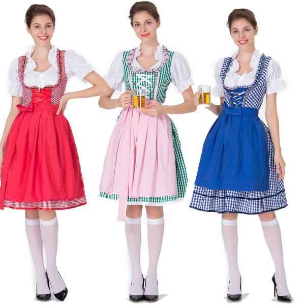 Kvinnors Oktoberfest-dräkt, tysk Dirndl-klänning, kostymklänning, för bayersk karnevalsfest-i Blue L