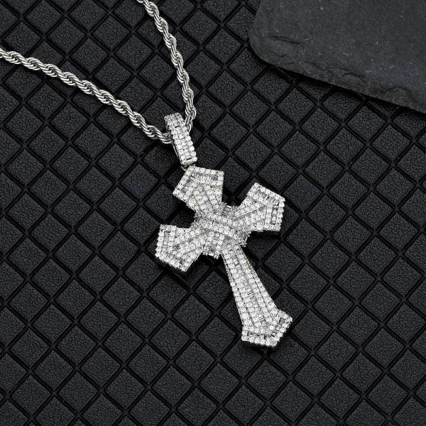 Män Kvinnor Hip Hop Cross Hängsmycke Halsband med 4 mm Zirkon Tennis Kedja Iced Out Anka Cross Halsband Mode Kristna Smycken Platinum-3