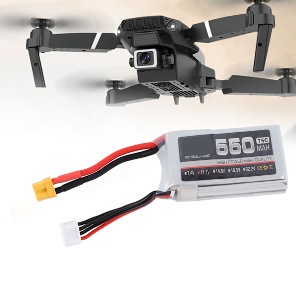RC Litium Polymer Lipo Batteri 3S 11.1V 550mah 75C Stabil XT30 Kontakt för RC Helikopter, 60x32x17mm Kompakt Design