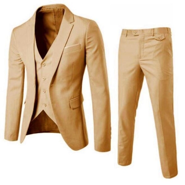 Slim Fit Suit Set för män med en knapp solid jacka Västbyxor Business Set Khaki L