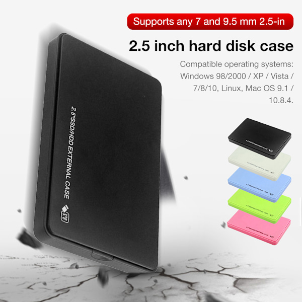 2,5 tums USB 3.0 extern hårddiskhölje, 5 Gbps SATA HDD SSD mobilt fodral för bärbar dator & stationär dator, hållbar aluminiumlegering, säker dataöverföring