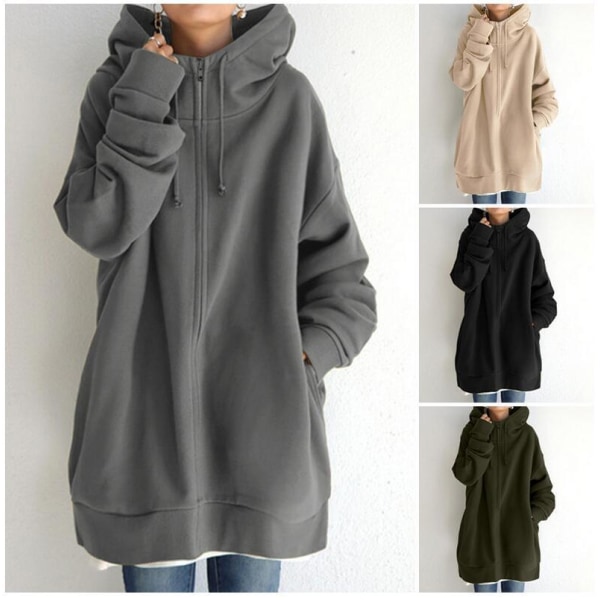 Dam Hoodie Tunika Vinter Varm Fleecejacka Casual Oversize Sweatshirt Kavaj Dragkedja Upp Hoodie Med Fickor Army-Green XXXL