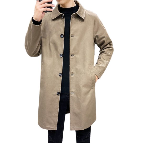 Trenchcoat jacka för män medellånga slag medelålders vindtät jacka för män casual vår- och höstjacka för män khaki 3XL