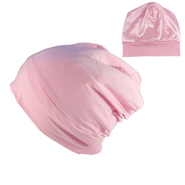 Satinfodrad Beanie, Siden Beanie Sovhatt Hårtäckande Bonnet Slouchy Beanie Natt Sovhatt Justerbar För Lockigt Svart Hår Light Pink