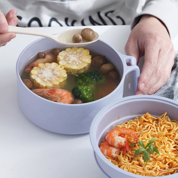 Mikrovågsugnskokare för Ramen i Bambofiber, 6-delad Set, Nudelskål för Barn, Flickor och Pojkar, Avtappningsbar Soppa, Servis