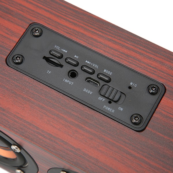 Portabel Retro Bluetooth-högtalare med inbyggd mikrofon, trådlös högtalare med minneskort, USB & AUX-ingång, MP3-stöd, röd träimitation