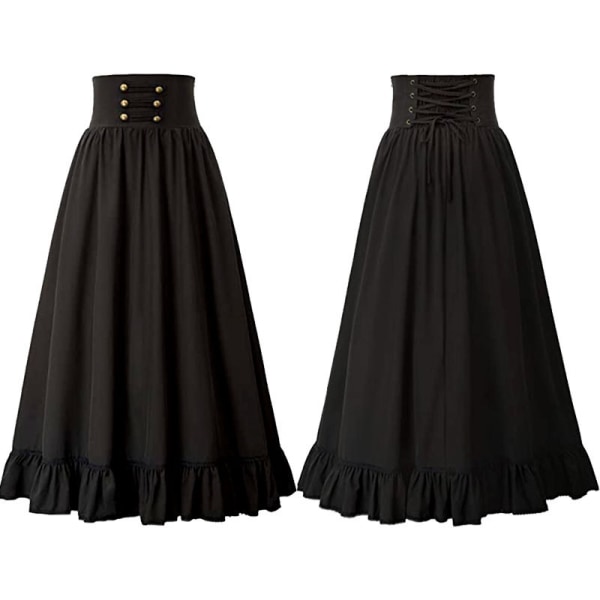 Damer i stora storlekar Maxikjol med hög midja medeltida gotiska kjolar Plus size kjolar för kvinnor black 4XL