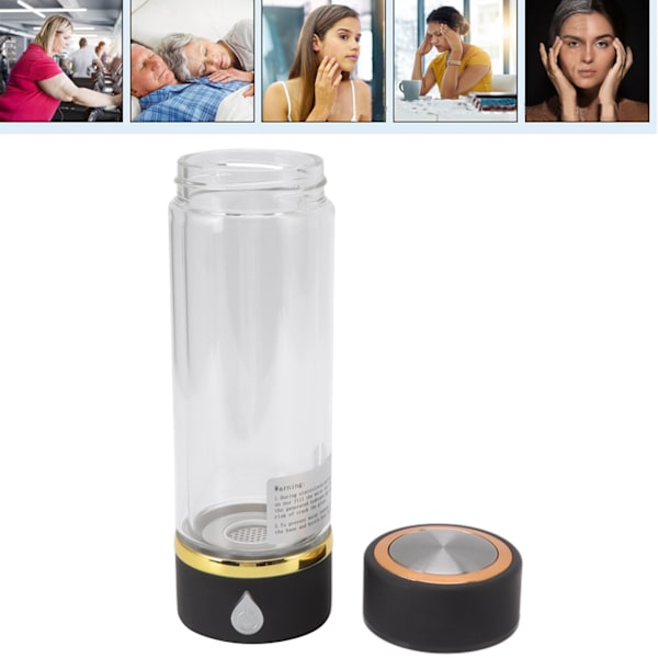 Bärbar Vätegenerator Vattenflaska 380ml USB Laddning Intelligent Väteberikad Vattenkopp Generator Svart