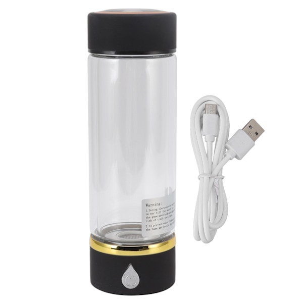 Bärbar Vätegenerator Vattenflaska 380ml USB Laddning Intelligent Väteberikad Vattenkopp Generator Svart