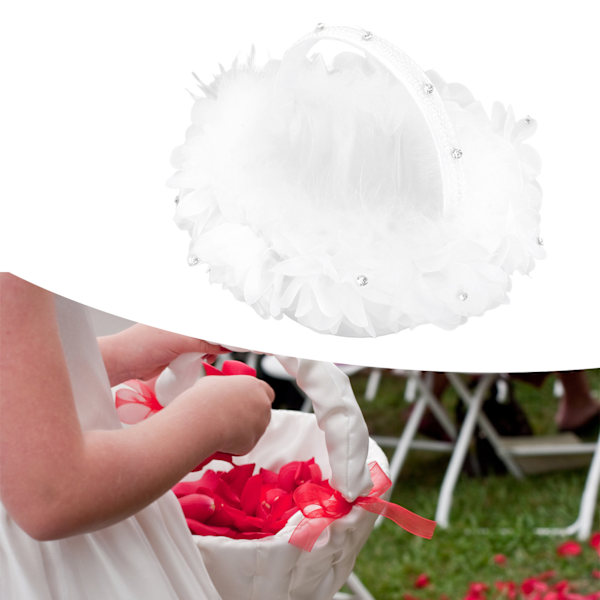 Vit Bröllopsblomkorg, Handhållen Brudtärna Spridningskorg med Delikata Pärlor & Mjuka Kronblad för Bröllopsfest, Blommig Minnesgåva Dekoration