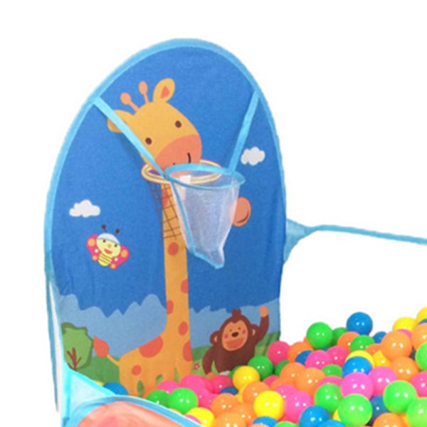 Barnens Vikbara Bollhavsspel Tält med Basketkorg, Cartoon Giraff Design, Bärbar Baby Lekpool för Flickor & Pojkar, Hållbar Blå Färg