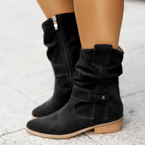 Damskor Höst & Vinter Sidosydd Låga Stövlar Elegant Mocka Rund Tå Casual Låg Klack BLACK 43