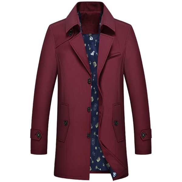 Windbreaker mellanlång kappa för män Trendig stilig herrkjol Business Casual jacka wine-red L