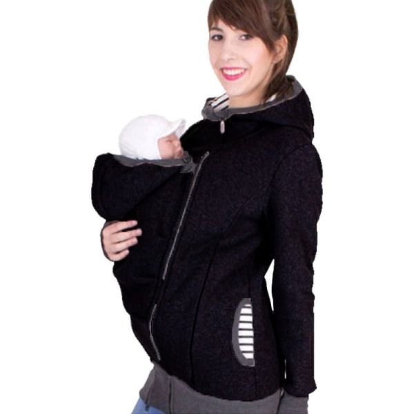 Fashionabla multifunktionella 3 i 1 mamma känguru jacka tröja Gravid jacka för kvinnor Black S