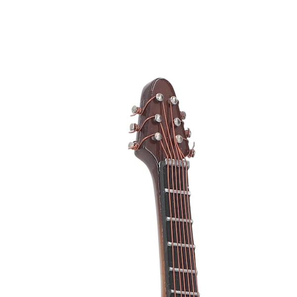 Miniatyr Elektrisk Gitarr i Trä för Dockhus Dekoration, 3.9 tum Mini Musikinstrument med Stativ, Perfekt för Heminredning eller Present
