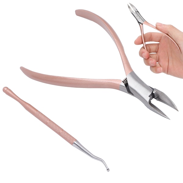 Rostfritt Stål Nagelklippare Roséguld & Nagellyftare för Inväxt Naglar Relief Pedikyr Verktyg Set, Professionell Nagelsvård