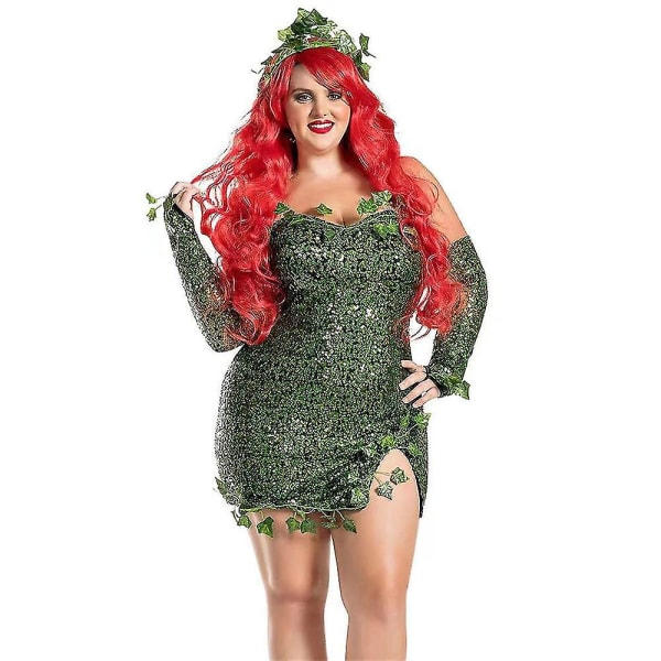 Halloween-skurk Poison Ivy Cosplay Kostym Finklänning för kvinnor Carnival Party Paljettklänning Set L