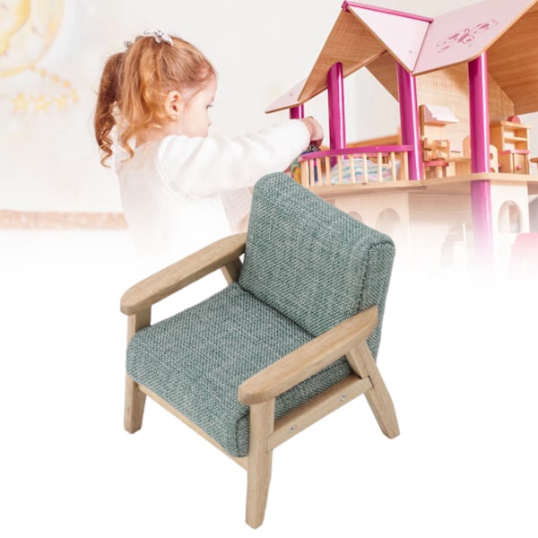 1:12 Skalmodell Japansk Stil Miniatyr Soffa, Grågrön Tyg Fåtölj, Enstaka Vardagsrums Möbel Dekoration för Miniatyr Samlare
