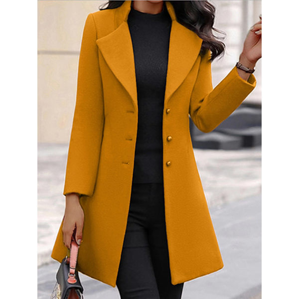 Kvinnokappa Slim Mid-Length Ullkappa Elegant Oversized Övergångsjacka yellow M