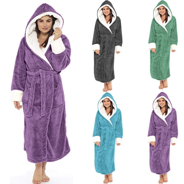 Huva Sherpa Robe Long Plysch Fuzzy Morgonrock Purple XXXL