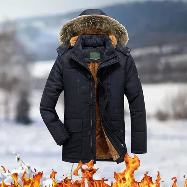 Herrarnas Vinterjacka Parkas Pälskrage Tjock Varm Jacka Casual Stor Storlek Herrarnas Rock black XL