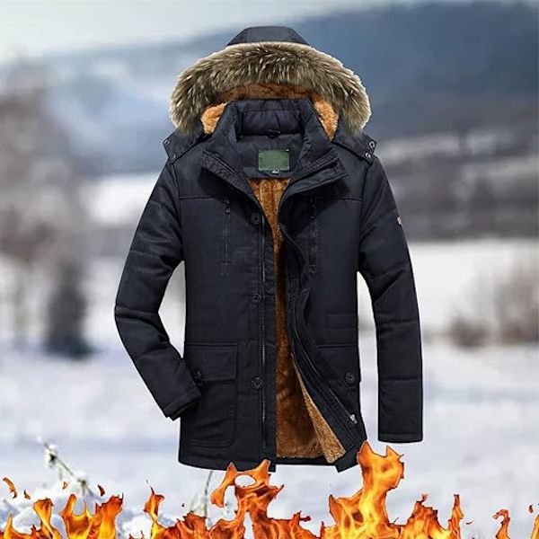Herrarnas Vinterjacka Parkas Pälskrage Tjock Varm Jacka Casual Stor Storlek Herrarnas Rock khaki L