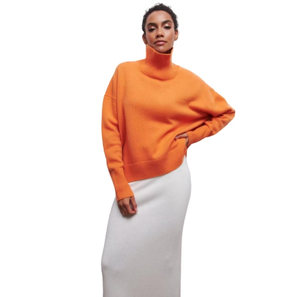 Tröja med polokrage för kvinnor Lös mode randig polokrage Casual höst- och vintertröja Pendling orange L