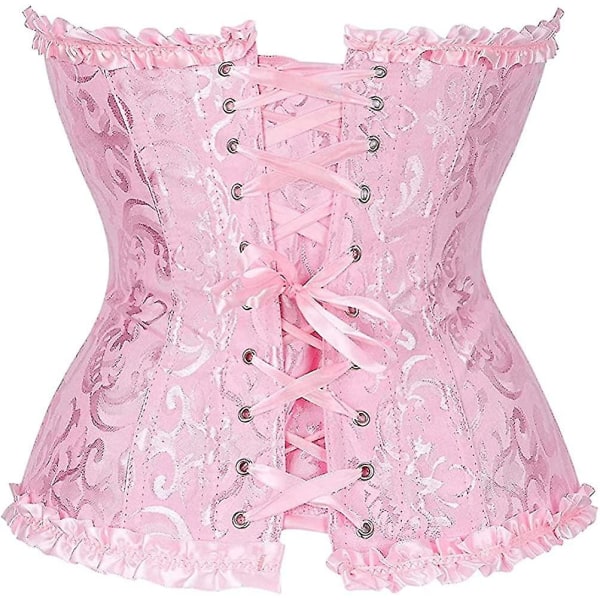 Dam Overbust Sweetheart Lace Up Plastic Bones Corset Bustier Top Pink 6XL