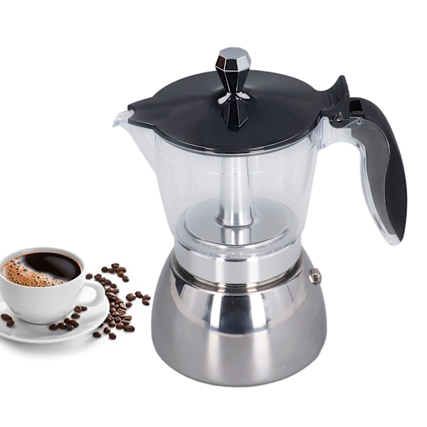 6-Kopps Koka-Kaffe Maker Klar ABS Moka Kanne Rostfritt Stål Kaffe Maker för Hemmakontor